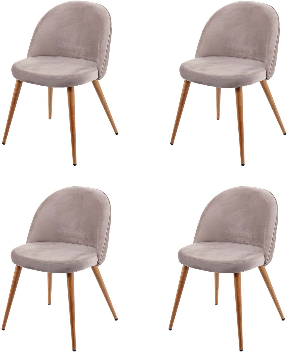MCW Set van 4 eetkamerstoelen MCW-D53, stoel keukenstoel retro jaren 50 design, fluweel ~ grijsbruin