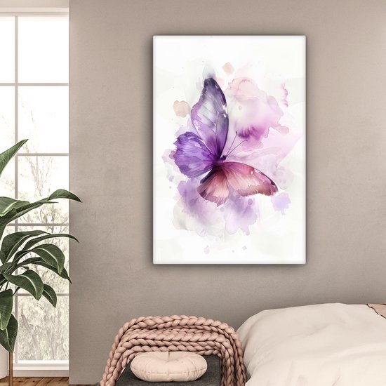 Tableau toile 80x120 cm - Décoration murale chambre enfant Papillon - Violet - Couleurs pastel - Décoration murale murale chambre bébé - Décoration chambre garçon et fille - Accessoires Bébé - Peintures