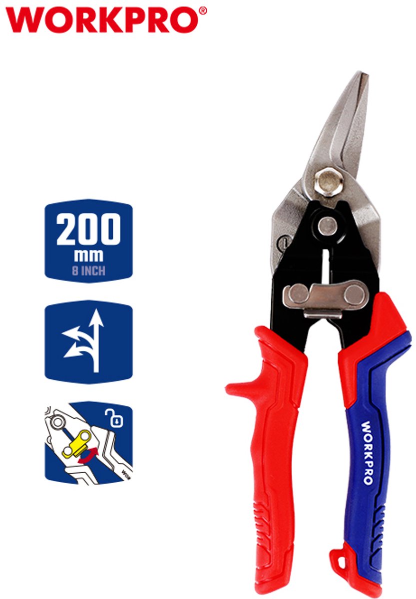 WORKPRO WP214023 Blikschaar Links – 200 mm | 60Cr-V Staal – Professioneel