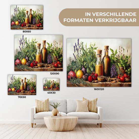 Peinture sur toile 120x90 cm - Décoration murale Nature morte - Herbes - Épices - Fruits - Coloré - Décoration murale salon - Décoration chambre - Accessoires chambre - Peintures