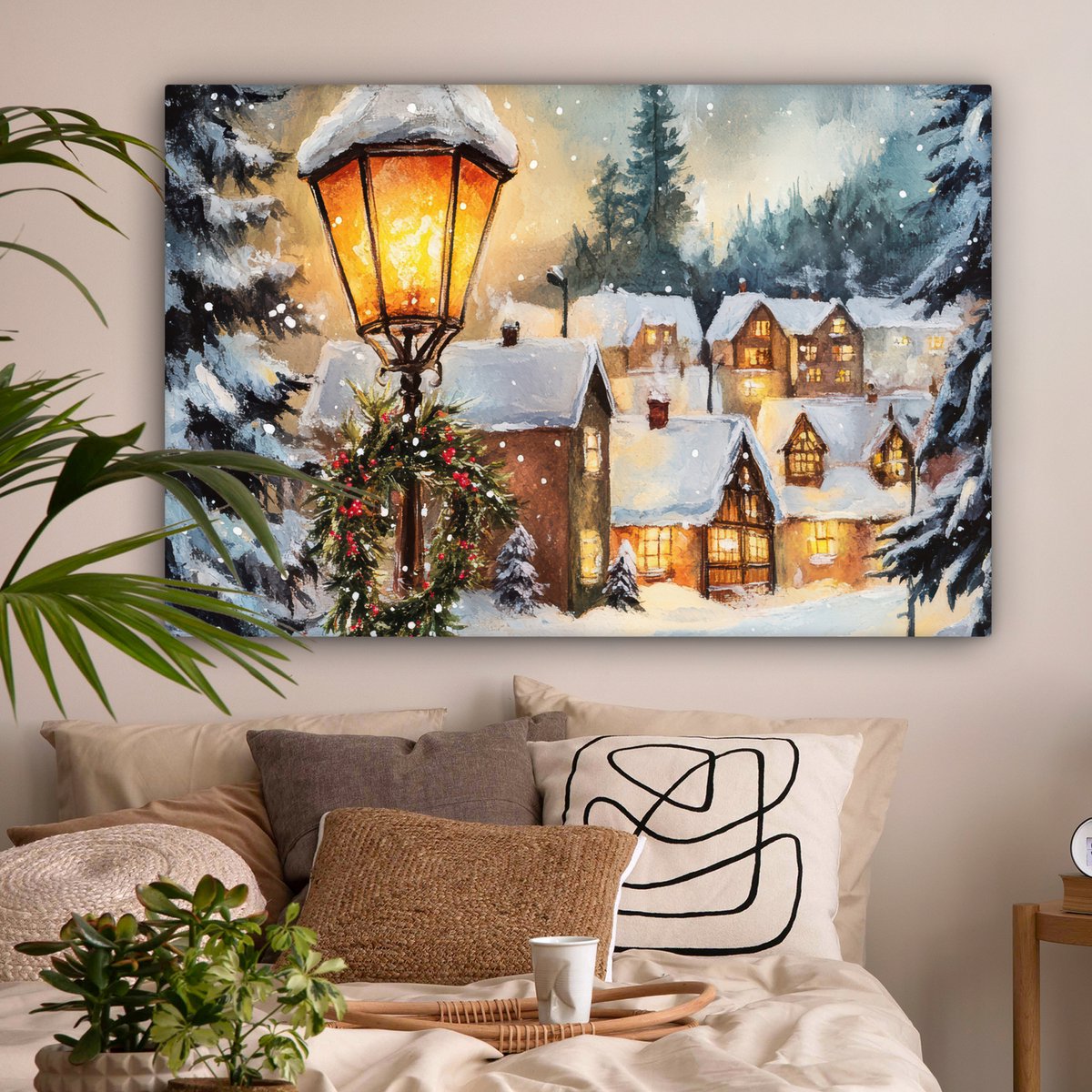 Canvas schilderij 150x100 cm - Wanddecoratie Kerstdorp - Huizen - Sneeuw - Kerst - Muurdecoratie woonkamer - Slaapkamer decoratie - Kamer accessoires - Schilderijen op canvas - Kerstdecoratie voor binnen - Kerstversiering - Kerstmis versiering – foto 4