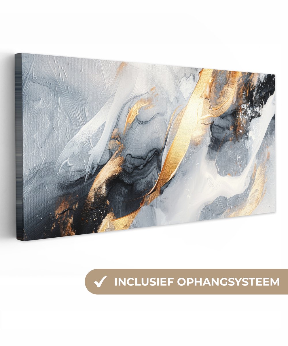 Canvas schilderij 160x80 cm - Wanddecoratie Abstract - Goud - Verf - Aesthetic - Art - Muu