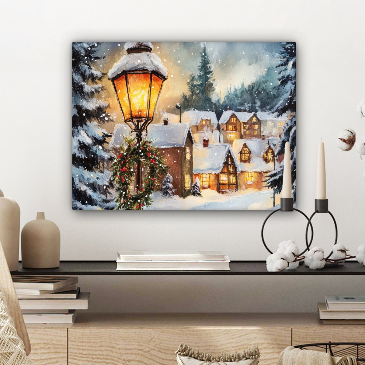 Canvas schilderij 40x30 cm - Wanddecoratie Kerstdorp - Huizen - Sneeuw - Kerst - Muurdecoratie woonkamer - Slaapkamer decoratie - Kamer accessoires - Schilderijen op canvas - Kerstdecoratie voor binnen - Kerstversiering - Kerstmis versiering – foto 7