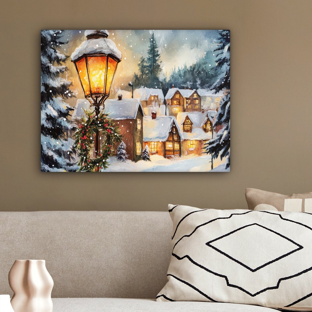Canvas schilderij 40x30 cm - Wanddecoratie Kerstdorp - Huizen - Sneeuw - Kerst - Muurdecoratie woonkamer - Slaapkamer decoratie - Kamer accessoires - Schilderijen op canvas - Kerstdecoratie voor binnen - Kerstversiering - Kerstmis versiering – foto 6