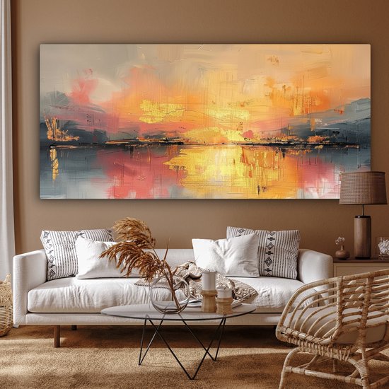 Tableau sur toile 200x100 cm - Décoration murale moderne - Abstraite - Or - Rose - Décoration murale murale salon - Décoration chambre - Accessoires de décoration - Peintures sur toile