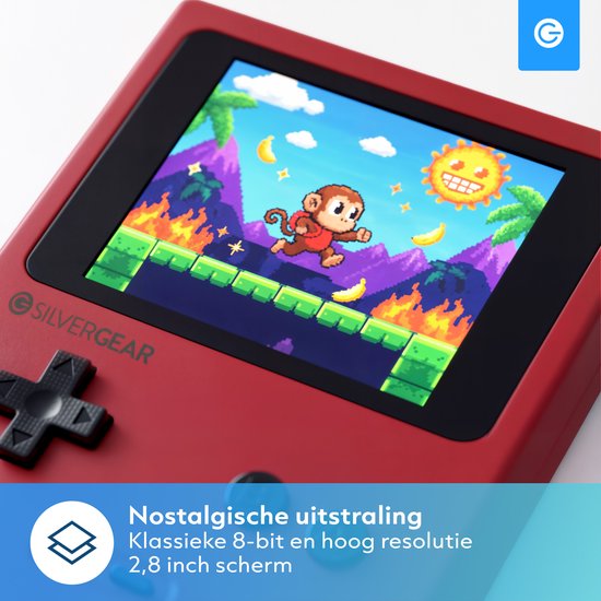 Silvergear Retro Game Console met 240 Arcade Games - Geen Internet Nodig - Gaming Spelcomputer voor Kinderen - Reisspelletjes Auto Vliegtuig - Handheld - Vakantie Speelgoed - Cadeau voor Jongens en Meisjes - 6, 7, 8, 9, 10, 11, 12, 13+ Jaar - Rood