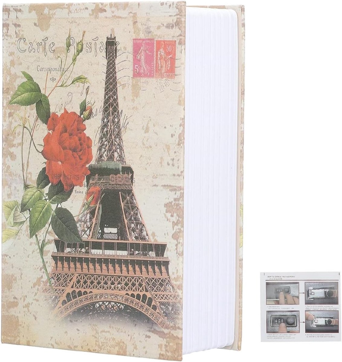 Allecta - Parijse Toren Kluis Boekenkluis met Combinatieslot 18 x 11,7 x 5,6 cm Verborgen Kluisje voor Sieraden en Contant Geld