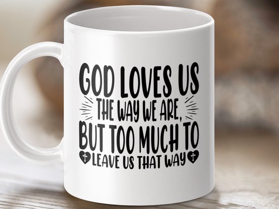 Mok God Loves Us Mok, Christelijke Mok, Inspirerende Mok, Religieuze Mok, Cadeau voor Gelovige, Mok met Bijbeltekst, Geschenk Idee