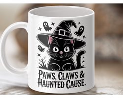Mok Heks Kat Halloween, Paws Claws Haunted Cause, Grafische Mok, Kattenliefhebber Cadeau, Halloween Geschenk, Themamok, Koffiemok, Heksenmok