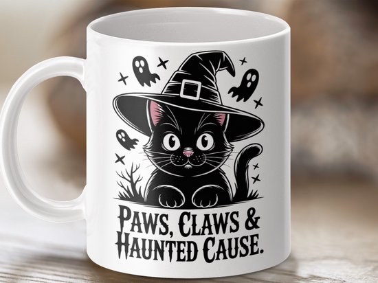 Mok Heks Kat Halloween, Paws Claws Haunted Cause, Grafische Mok, Kattenliefhebber Cadeau, Halloween Geschenk, Themamok, Koffiemok, Heksenmok