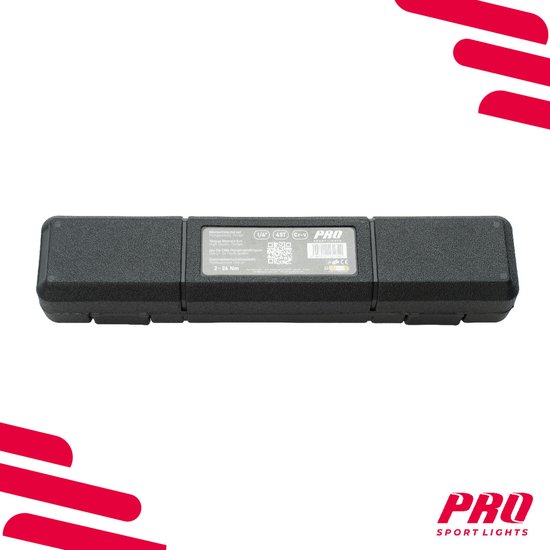 Zwarte opbergkoffer met deksel, specificaties 1/4" 45T CR-V, 2-24 Nm.