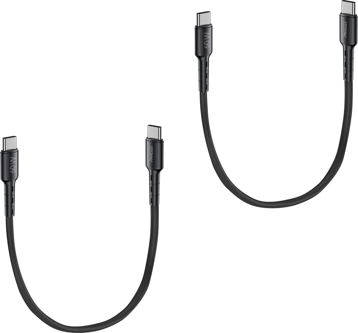 Usb C naar Usb C kabel - 30cm kort - Flexibel - Zwart
