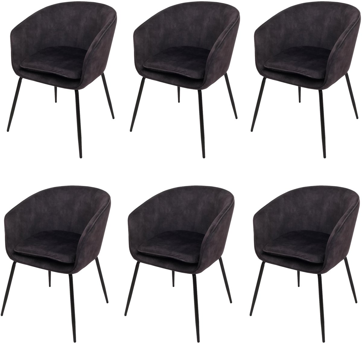 Set van 6 eetkamerstoel MCW-O28, keukenstoel gestoffeerde stoel, stof/textiel (340g/m²) metaal ~ donkergrijs