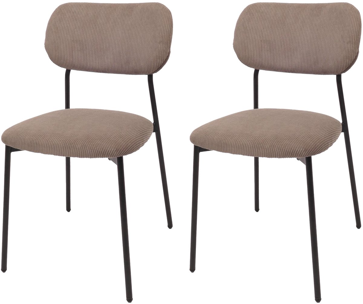 Set van 2 eetkamerstoelen MCW-O26, keukenstoel gestoffeerde stoel, koord (330g/m²) stof/textiel metaal ~ taupe