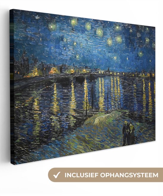 Schilderijen op canvas - Sterrennacht boven de Rhône 40x30 - Kamer decoratie accessoires - Schilderij woonkamer - Oude meesters wanddecoratie slaapkamer - Muurdecoratie keuken - Wanddoek Vincent van Gogh - Woondecoratie - Woonaccessoires