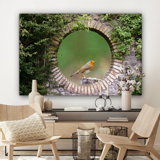Tableau sur toile Vogel - Vue à travers - Rouge-gorge - 150x100 cm - Décoration murale
