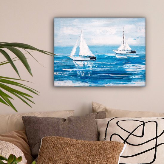 Toile - Peinture - Peinture à l'huile - Bateaux - Water - Mer - 40x30 cm - Intérieur - Peintures sur toile