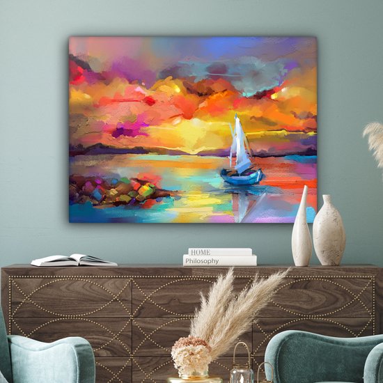 Toile - Huile - Peinture - Bateau - Nuages ​​- Couleurs - 120x90 cm - Intérieur - Peintures sur toile