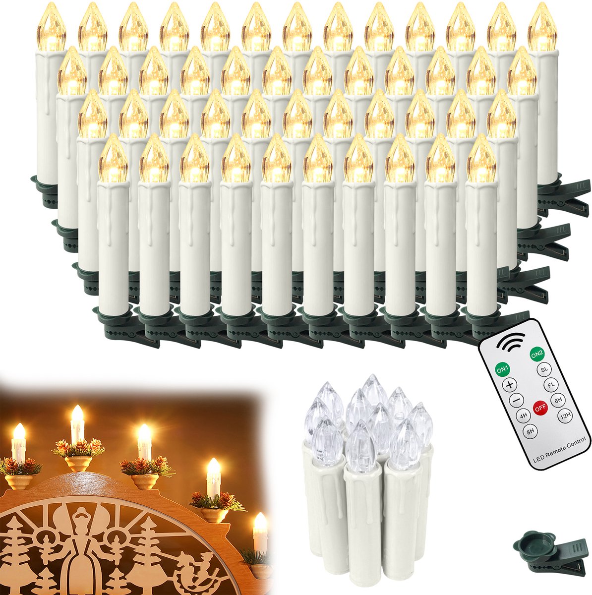 Froadp 50er LED Kerzen Voor Kerstmis, Draadloos, Warmwit Met Timer, Afstandsbediening & Clips, Dimmbaar Voor Kerstboom, Kerstdécor, Feest, Huwelijksdécor