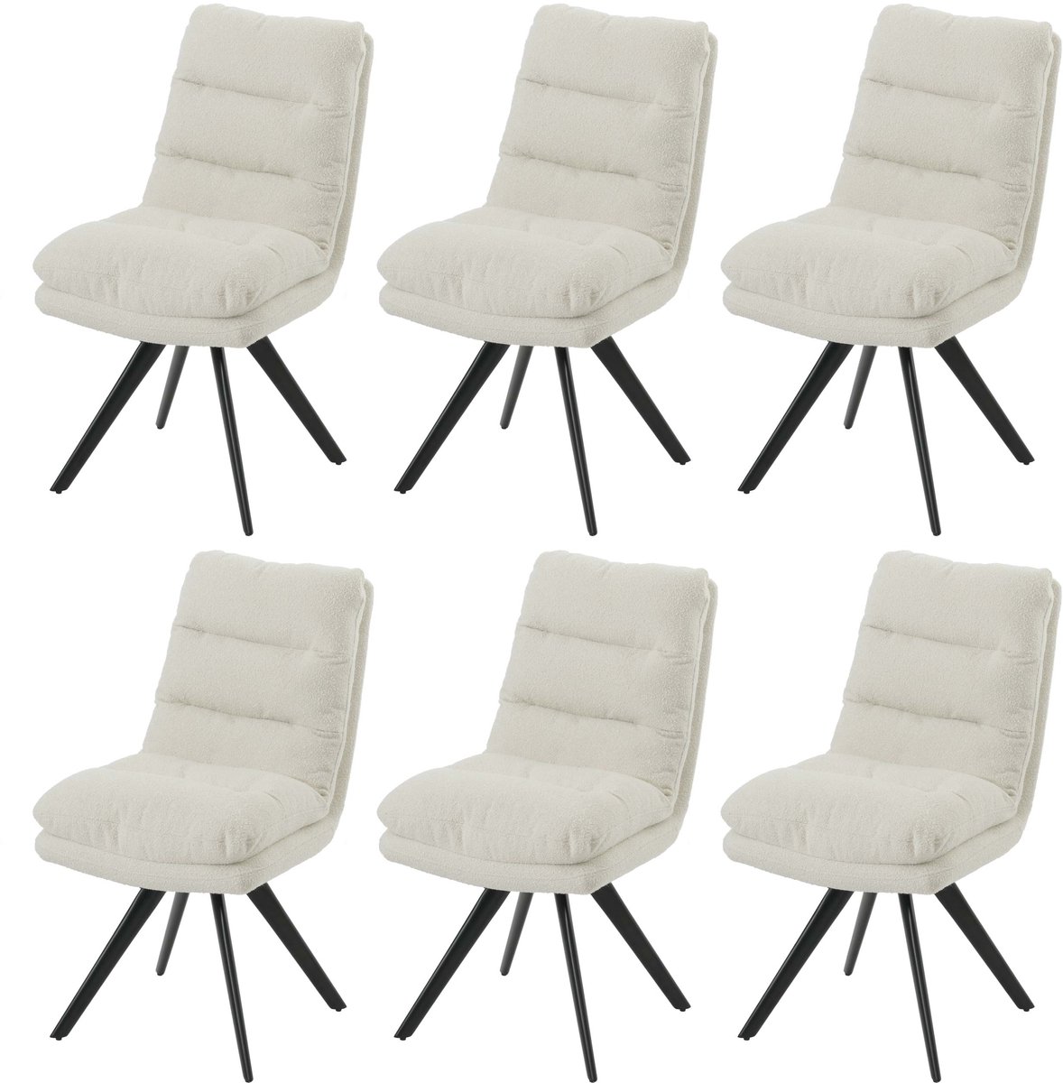 Set van 6 eetkamerstoelen MCW-G66, keukenstoel, draaibaar, automatische positie-instelling, stof/textiel bouclé MVG ~ crèmewit