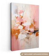 Canvas schilderij 80x120 cm - Abstracte schilderijen - Kamer decoratie accessoires - Schilderijen woonkamer - Wanddecoratie slaapkamer - Muurdecoratie keuken - Wanddoek interieur binnen - Woondecoratie huis - Oranje roze woonaccessoires