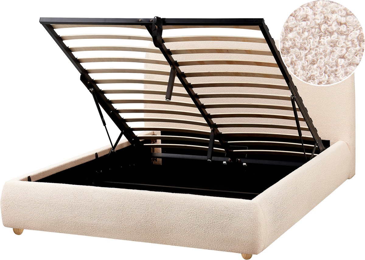 Beliani BLAGNAC - Tweepersoonsbed - Lichtbeige - 140 x 200 cm - Stof