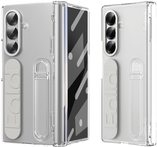 Coque arrière Lunso compatible avec Samsung Galaxy Z Fold 7 avec béquille et dragonne - Transparente