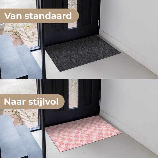 Paillasson 90x60 cm - Paillasson à motif carré - Rose - Lignes ondulées - Tapis d'intérieur - Paillasson avec imprimé - Paillassons avec housse anti-poussière