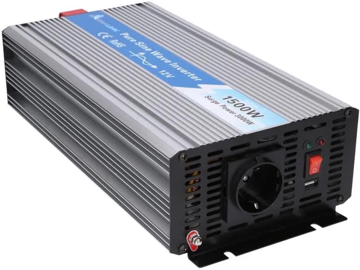 Spanningsomvormer 1500 W 12 V naar 230 V voor Auto, Camper en Voertuigen