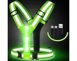 PULUZ LED reflecterende vest hardloopkleding, USB oplaadbare LED licht op vest hoge zichtbaarheid met verstelbare taille/schouder voor joggen hardlopen fietsen wandelen motorfiets-Groen