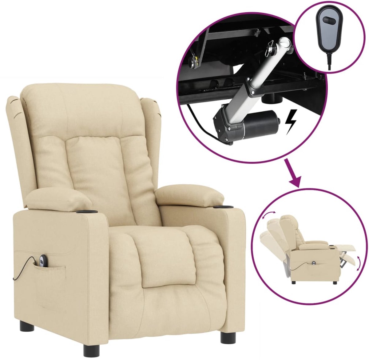 vidaXL Fauteuil - verstelbaar - elektrisch - stof - crèmekleurig