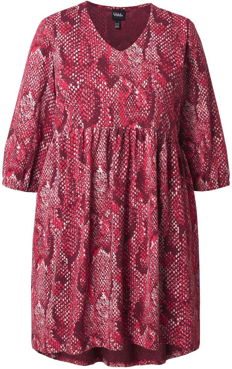 Ulla Popken - Dames - Jersey jurk dierenprint A-lijn V-hals 3/4-mouwen - Klassieke pruim - Maat 50+