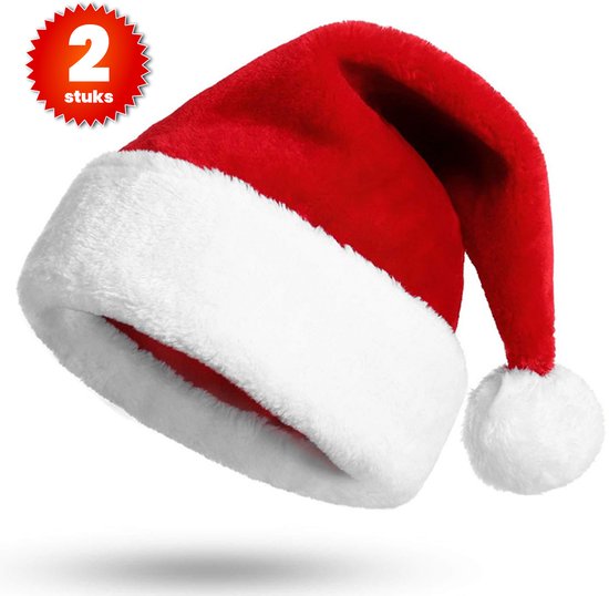 Happy Holidayz Kerstmutsen - Set van 2 - Kerstmuts - Rood met Wit - Pluche - Kerst - Kerstpak - Kerst accessoire - Kerst muts volwassenen