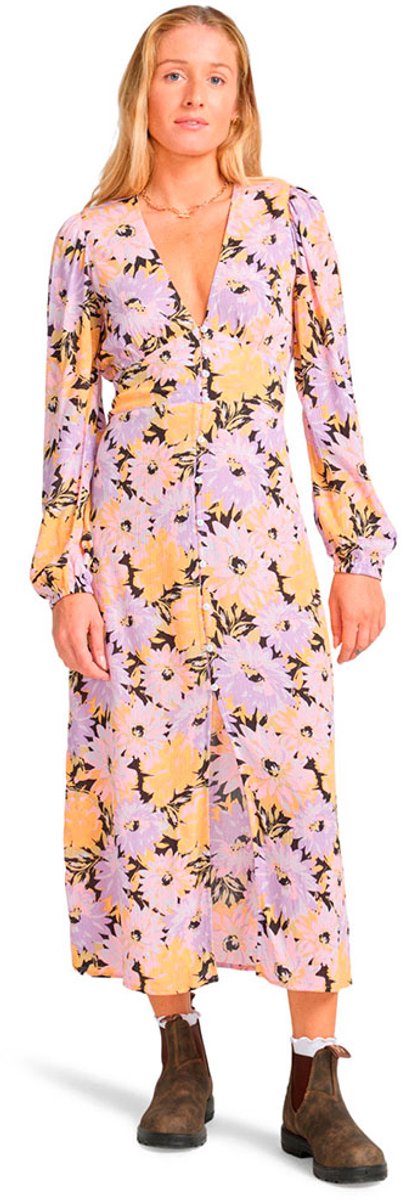 Billabong Cool Night Lange Jurk Met Lange Mouwen Veelkleurig M Vrouw Multicolor