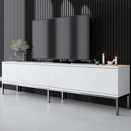 Lord Meuble TV | 100 % MÉLAMINE | Blanc, Argent - Asir Group - Armoires de salon - Blanc - Mélamine|MDF - Armoires de salon