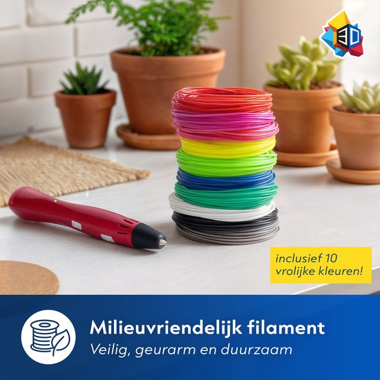 3D&Print 3D Pen Starterspakket XXL - Teken in de Lucht - Tekenset met 5x Sjablonen, 10x PLA Filament 1.75 mm - Educatief Speelgoed - Leren Tekenen - DIY Knutselen - 3D Printer - Cadeau voor Jongens en Meisjes - 3D-Pennen Navullingen - Blauw