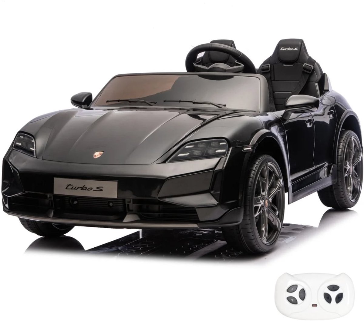 Porsche Taycan Turbo S 24V Elektrische Kinderauto 2-Zitter 2 tot 6 jaar – Officieel Gelicentieerd met Krachtige Accu – Tweepersoons Luxe Sportwagen met 2x 3-puntsgordel, EVA-Banden & Bluetooth – Zwart