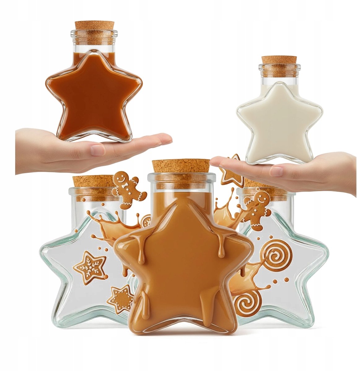 5x Stervormige Glazen Flesjes 150ml met Houten Dop - Uniek!