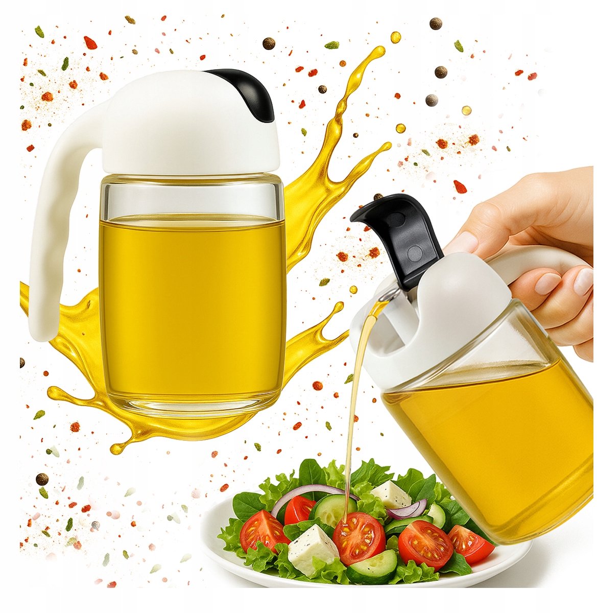 Glazen Oliedispenser 300 ml met Handvat - Voor Olie, Azijn & Kruiden
