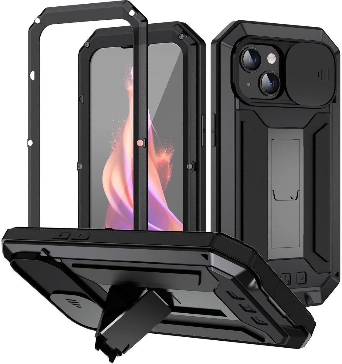 Fonu Stofdicht metalen hoes Geschikt Voor iPhone 15 - Zwart