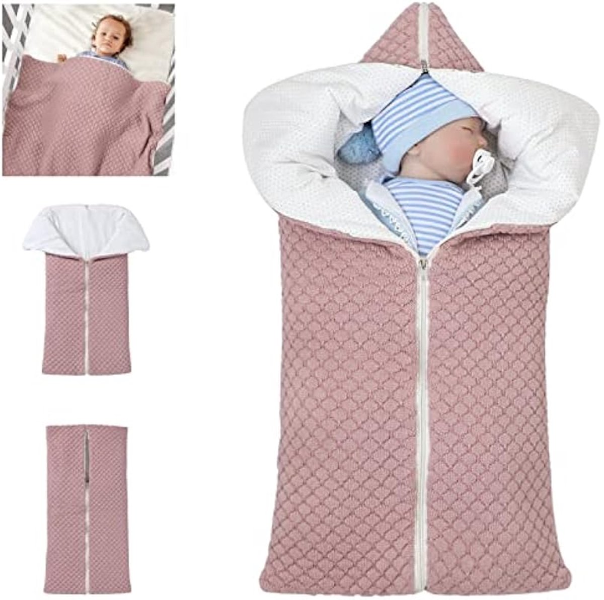 Pasgeboren kinderwagendeken - Fleece slaapzak - Winterdeken - Dikke fleece - Geschikt voor babyjongens en -meisjes van 0-6 maanden - Roze