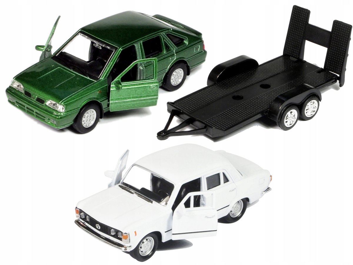 Welly Metalen Auto Set: Polonez Caro & Fiat 125p met Trailer
