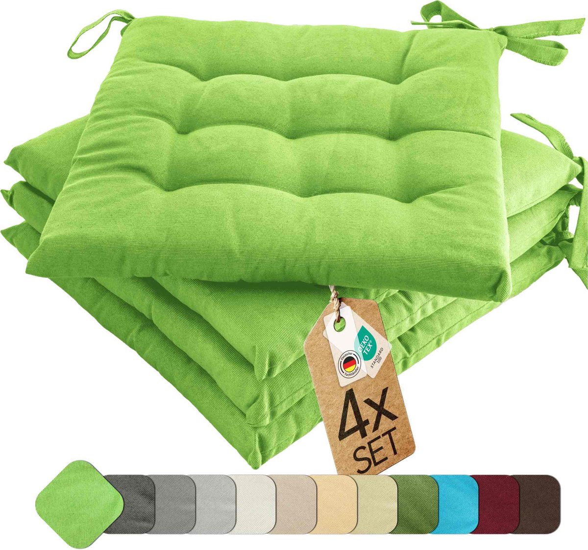 etérea Basic Zitkussen Stoelkussen - Seat Cushion 4 Stuk - 40x40 cm - Appelgroen