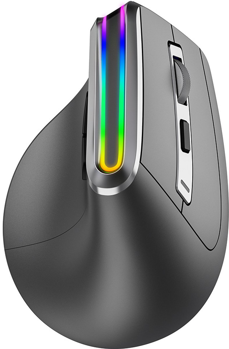 Draadloze verticale muis - WiFi 2,4 GHz/draadloos/USB C - Oplaadbaar - RGB - 2400 DPI - Ergonomisch - Stil - Geïntegreerde nano-ontvanger 10 m - Grijs