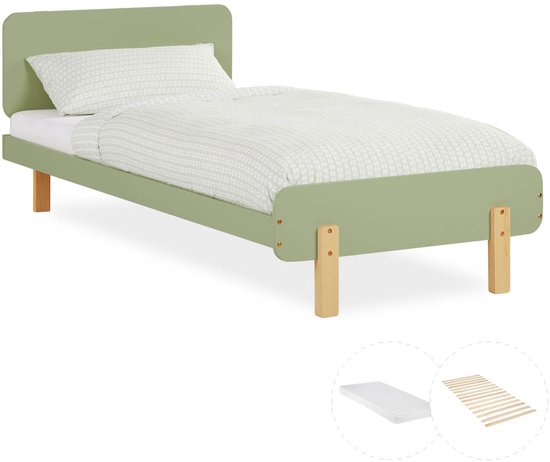 Lit enfant Homestyle4u - 90x200 cm - Lit en bois - avec matelas - Vert