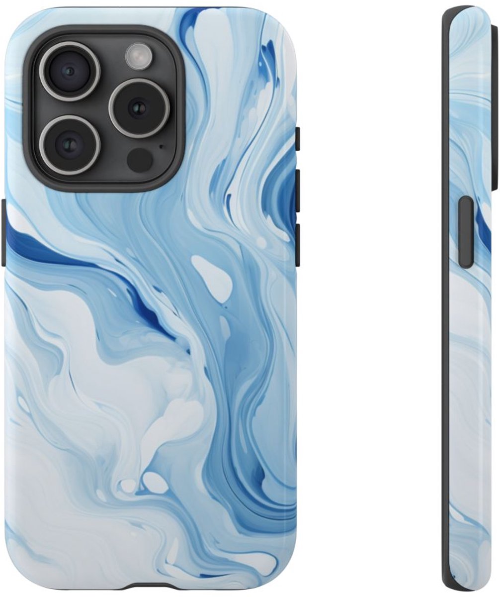 Blauw-Witte Marmerwerveling – Telefoonhoesje Geschikt voor iPhone 15 Pro