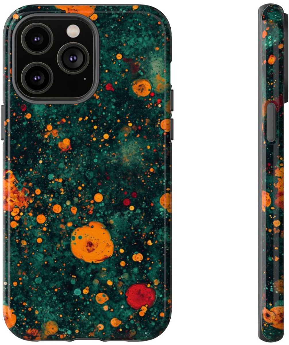 Abstracte Oranje en Teal Bellenpatroon – Telefoonhoesje Geschikt voor iPhone 14 Pro Max