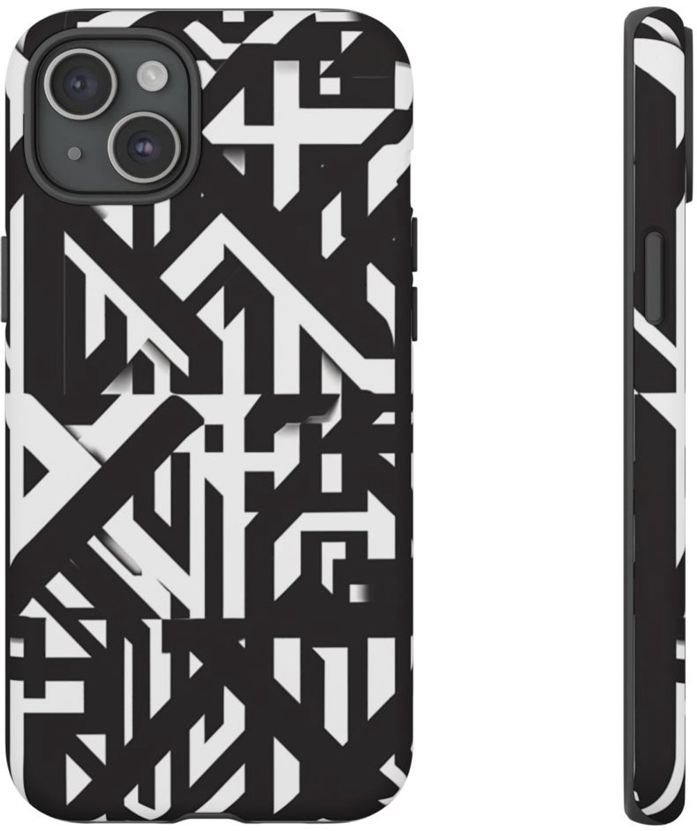 Zwart-Wit Geometrisch Patroon – Telefoonhoesje Geschikt voor iPhone 15 Plus
