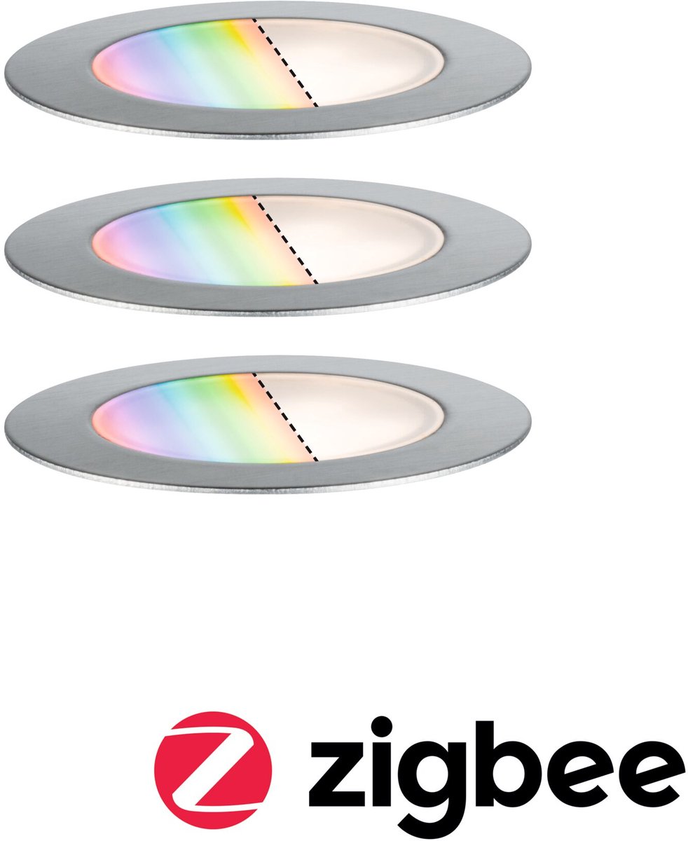 Plug & Shine LED-grondinbouwlamp Smart Home Zigbee 3.0 Floor RGBW Set van 3 IP67 RGBW+ 3x2