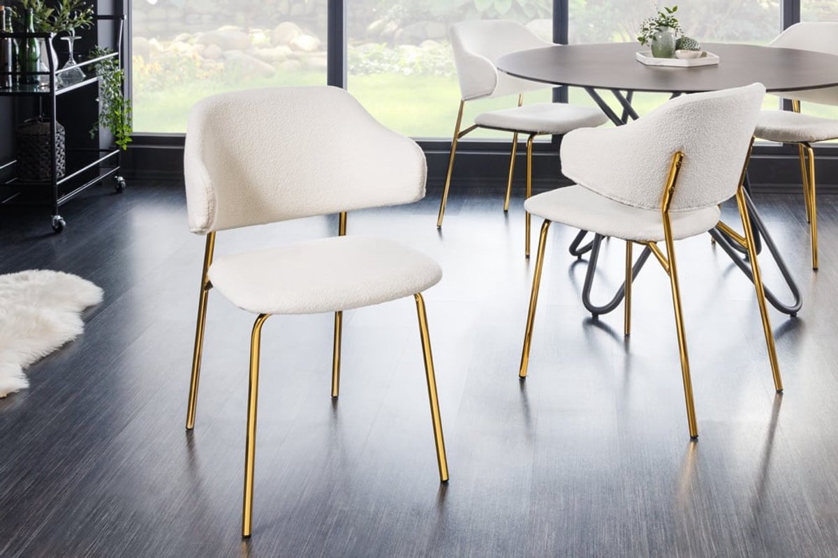 Design stoel VOGUE wit Boucle gouden metalen poten - 43148